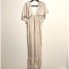 Free People Dress Womens Size XS Beige Floral Ruffle Tiered Cha Cha Maxi Holiday