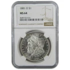 1881 O Morgan Silver Dollar MS 64 NGC Uncirculated $1 Coin SKU:CP448