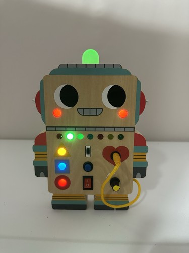 Rare MindWare Blinkity Bot Light-Up Learning Robot Game Busy Board For Toddlers