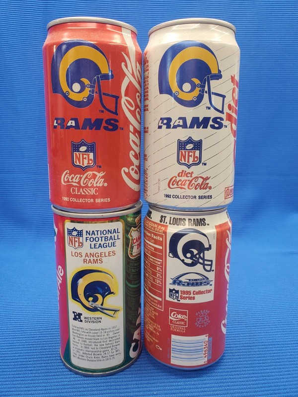 Lot of 4 - Vintage Coca-Cola, Canada Dry LOS ANGELES RAMS - 12oz Soda Cans