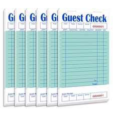 Guest Check Books 6 Pack, Checks for Servers, 6 Pack/300 Sheets, Green