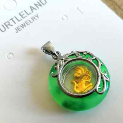 24K Yellow Gold Plated Jade Chinese Zodiac Monkey Spinning Pendant Necklace