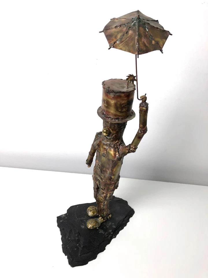 Tall Vintage Mid Century Modern Brutalist Brass Clown Sculpture Curtis Jere Era - Image 3 of 4