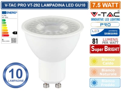 10 LAMPADINA FARETTO SPOTLIGHT LED V-TAC PRO GU10 7.5W 110° 610LM CHIP SAMSUNG