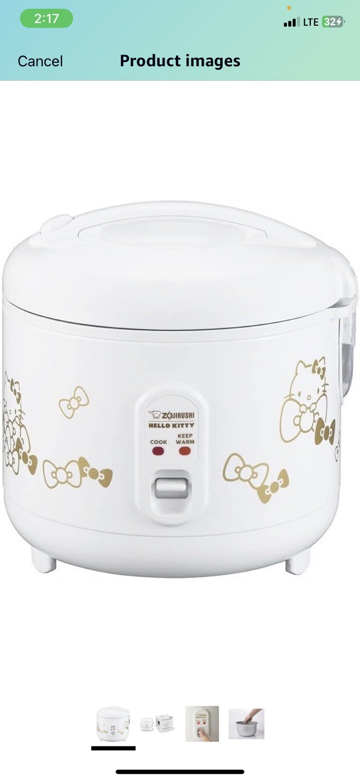 Hello Kitty Zojirushi Automatic Rice Cooker & Warmer, 1.0-Liter, 5.5 cups WHITE