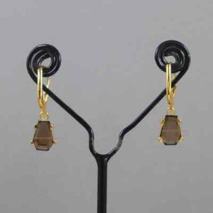 Authentic Smoky Quartz Gold Plated 925 Sterling Silver Coffin Earrings Smoky Quartz