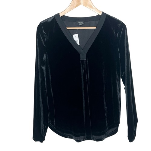 Ann Taylor Velour Velvet Top Black Womens Small Long Sleeve Witchy Whimsigoth