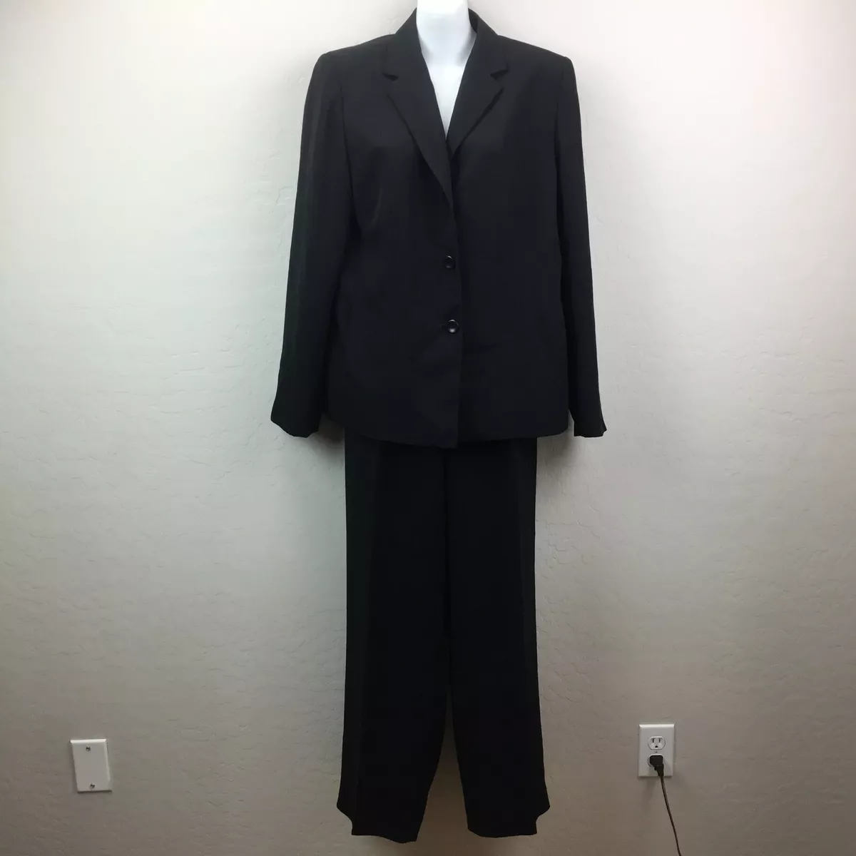 Charter Club Womens Black Pant Suit Set Jacket Office Wear Button 10 12