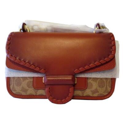 Coach  Leather Shoulder Bag In Signature Canvas With Whipstitch