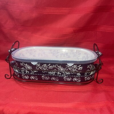 Temp-tations Ovenware Glial Lace Set of 2 Baking Dish/serving Wire Rack 3Qt/ Pl