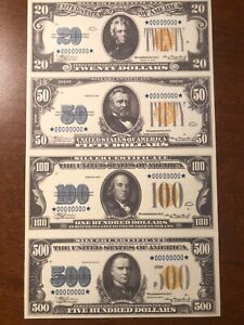 Copy 1934 Africa $20 $50 $100 $500 Uncut Reproduction Currency Money ...