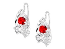 Aretes 2 Hojas Diamantado y Zirconias Rojo y Blanco PLATA .925 HECHO EN MEXICO