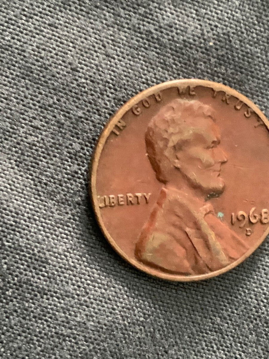 1968 D Lincoln Penny with Error on Top Rim, and 