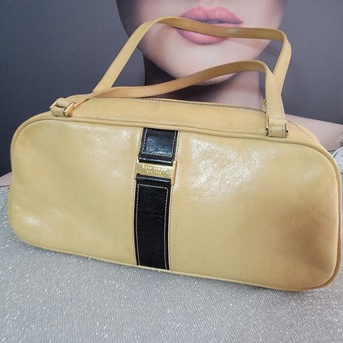 Kate Spade Vintage Light Yellow and black Mini Shoulder Bag Leather Gold Logo