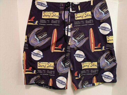 Nautica Swim Trunks Board Shorts Surf Board Print Mesh Lined Shorts SZ 32W VGC