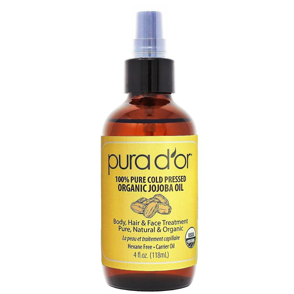 PURA D'OR Dor Jojoba Oil 100% Pure Organic 4 fl oz, for Face, Skin & Hair