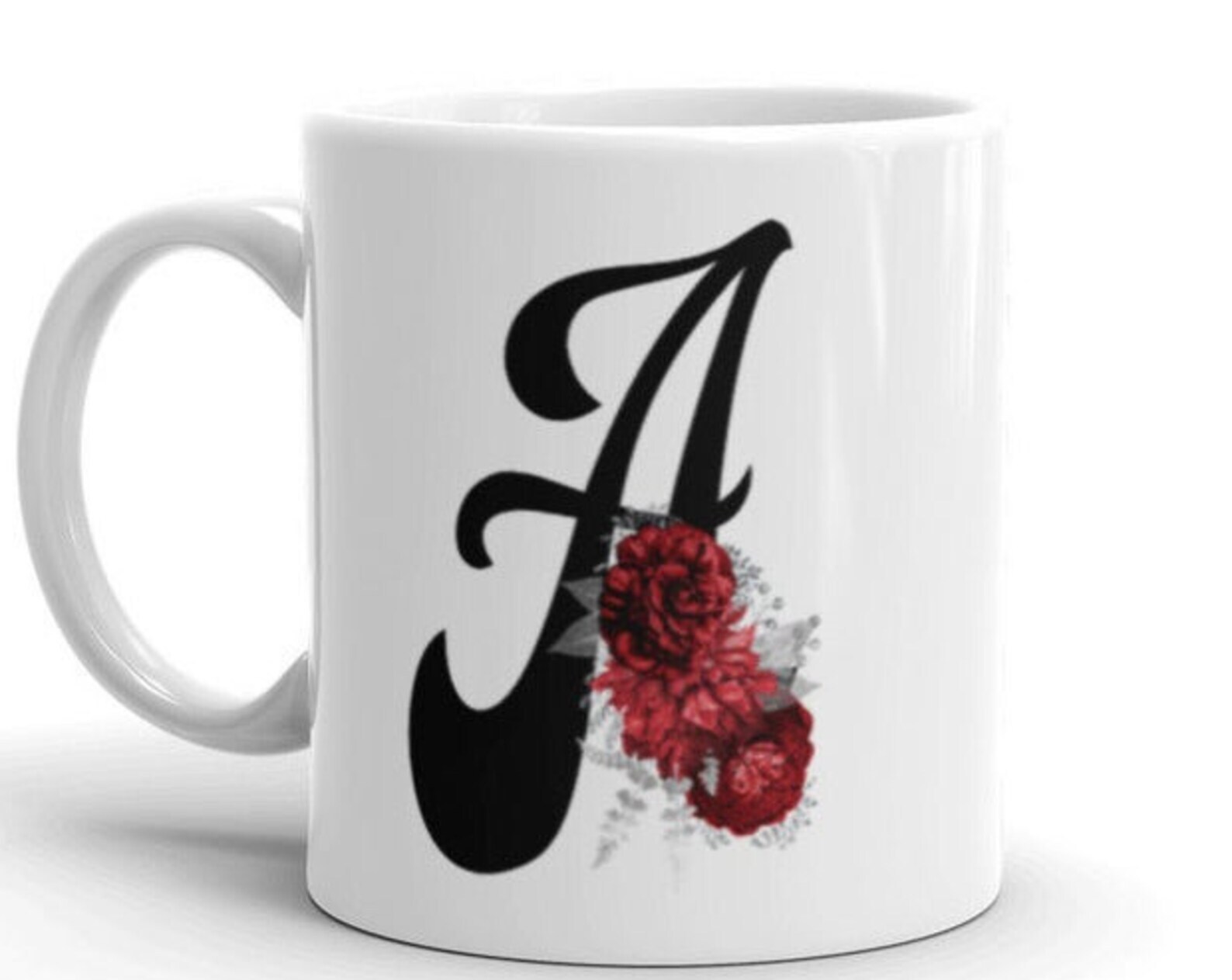 Taza de café inicial floral taza alfabeto monograma taza flor alfabeto taza boda