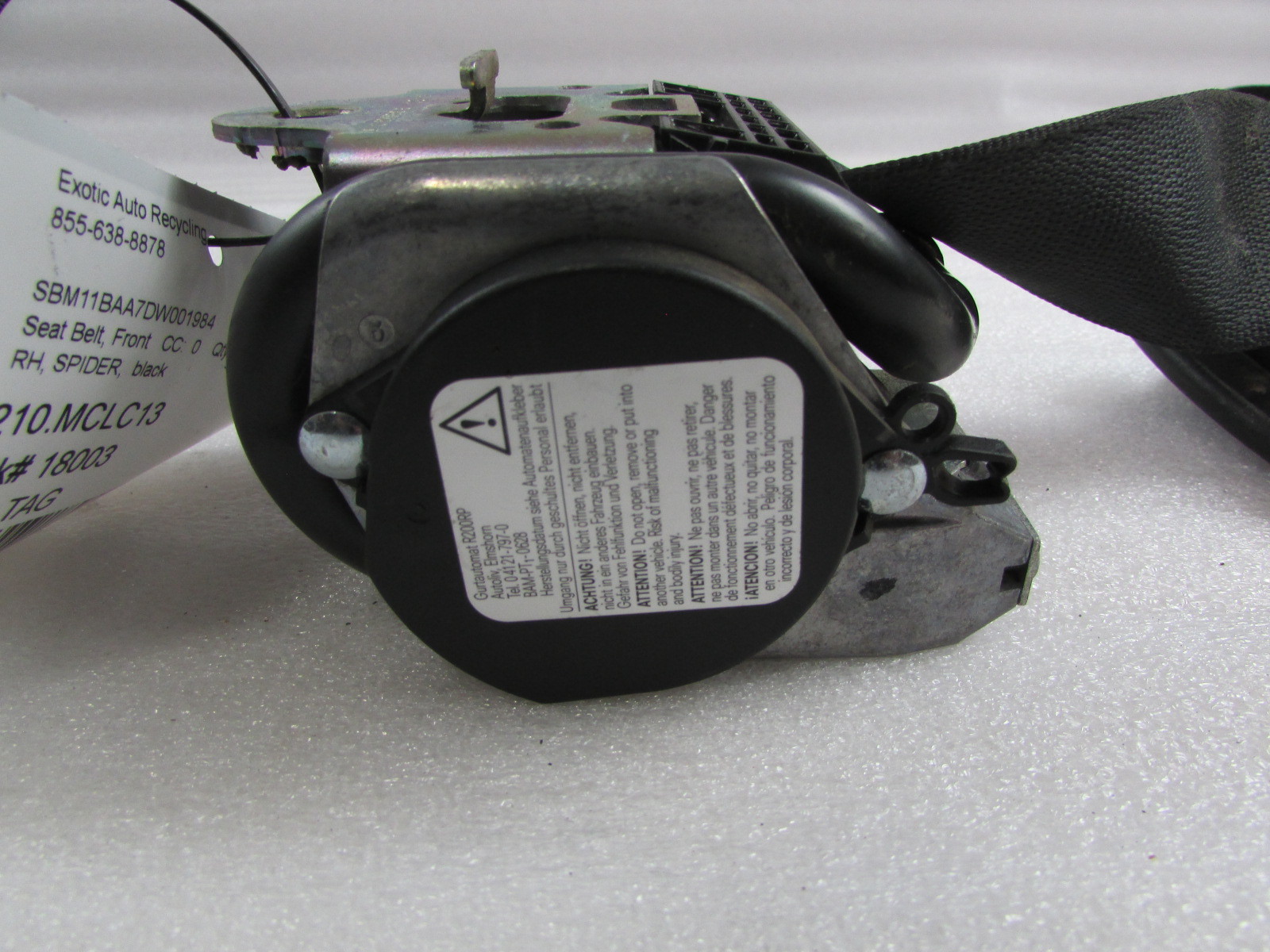 McLaren MP4-12C Spider, RH, Right Front Seat Belt, Black, Used
