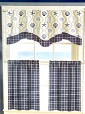 Sea Scroll Rope Lattice Valance 58" x 18" Double Layer Blue & Sand Colordrift
