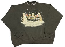 Jerzees Vintage Christmas Sweatshirt Winter SNOW Birds Size L Granny USA B1