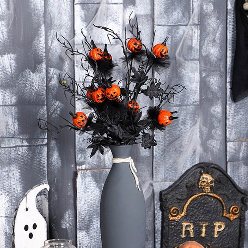 1-10pcs Artificial Flowers with Stem Halloween Pumpkin Bunch With Maple Leaves  - Picture 9 of 11