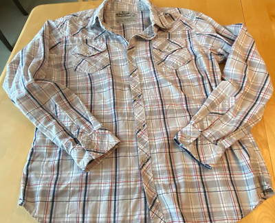 MACHINE PLAID LS SHIRT BUTTON UP PEARL SNAP POCKETS MENS SZ XL 