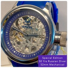 52mm Blue Slvrtn 50-Yr Special Anniv RUSSIAN DIVER Mechanical Invicta Watch