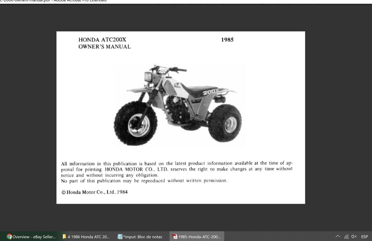 1985 Honda ATC 200X Owners manual (Reprint) | eBay