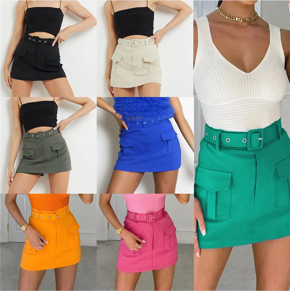 Shorts Minir cke Sommerrock Cargor cke Hohe Taille G rteltaschen