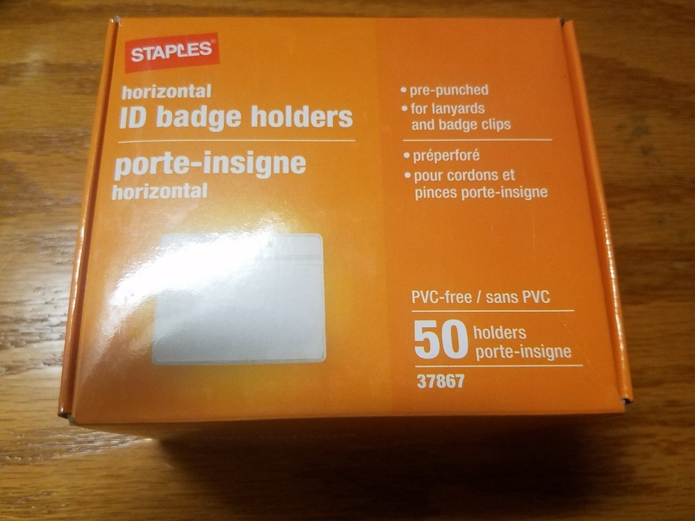 Staples Horizontal ID Badge Holders Horizontal Box of 50