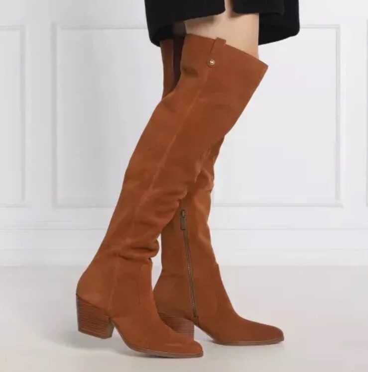 NWOB Michael Kors Harlow Brown Suede Cuban Heel Over The Knee