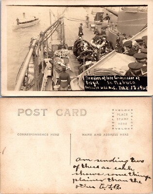 RPPC Funeral Grave Nabuco Ceremony US Warship St Nazaire France Real Postcard