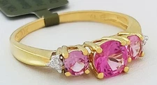 GENUINE 1.20 Cts PINK SAPPHIRE & DIAMOND RING 10K GOLD - Free Certificate -NWT