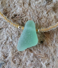 Gift for Her Sea Glass Beaded Necklace Surf Beach Pastel Aloha Golden Yellow