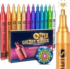 12 Colors Sparkle Metallic Glitter Markers, Acrylic Paint Pens for Fabric, Cards