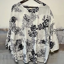 CYNTHIA ROWLEY Embroidered Floral Tunic 2X Top NWT Cotton Pockets 3/4 Sleeve