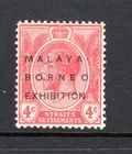 Straits Settlements KGV 1922 Exhibition 4c. Rose scarlet ( No Stop) SG242f M/Min