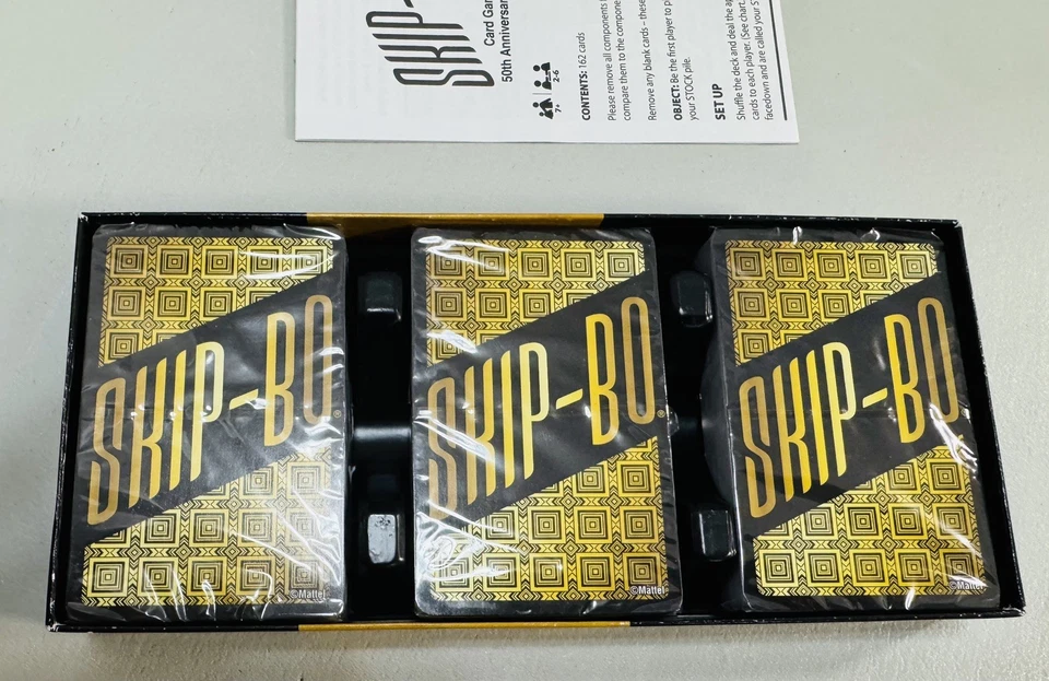 SKIP-BO 50th Anniversary Edition Card Game Mattel Collectible Gold New Open Box - Image 2 of 4