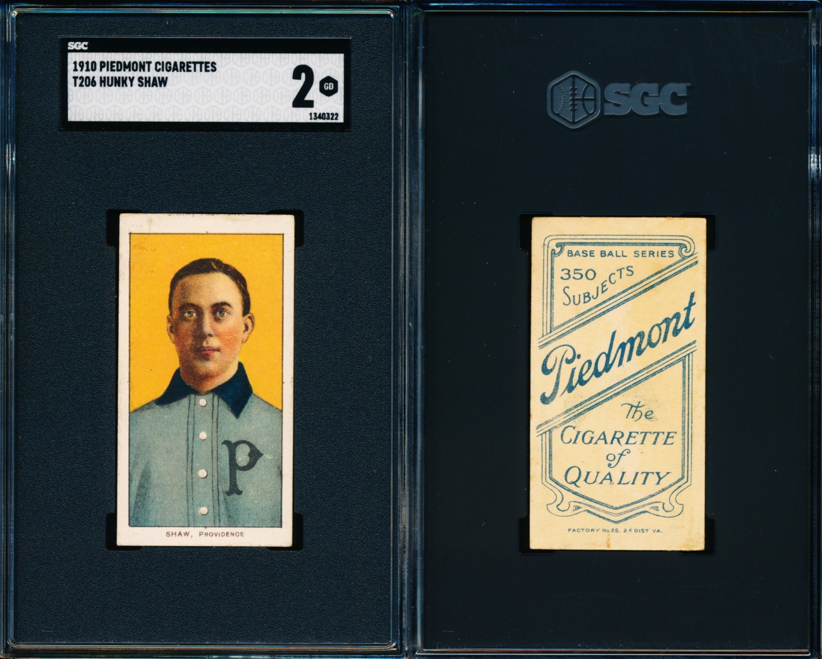 1909 T206 Piedmont 350/25 - Hunky Shaw - Providence Grays - SGC 2