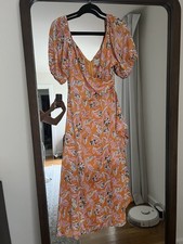   NWT Sachin & Babi Ava Puff Sleeve Wrap Skirt Floral Print Satin Midi Dress 2