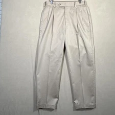 Jos A Bank Travelers Collection Men 33x29 Chinos Khaki Tan Pleated Cuffed Preppy