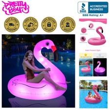 Solar-Powered Inflatable Flamingo Pool Float with Colorful Lights, 42"