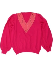VINTAGE Womens V-Neck Jumper Sweater IT 50 XL Pink Wool AR04