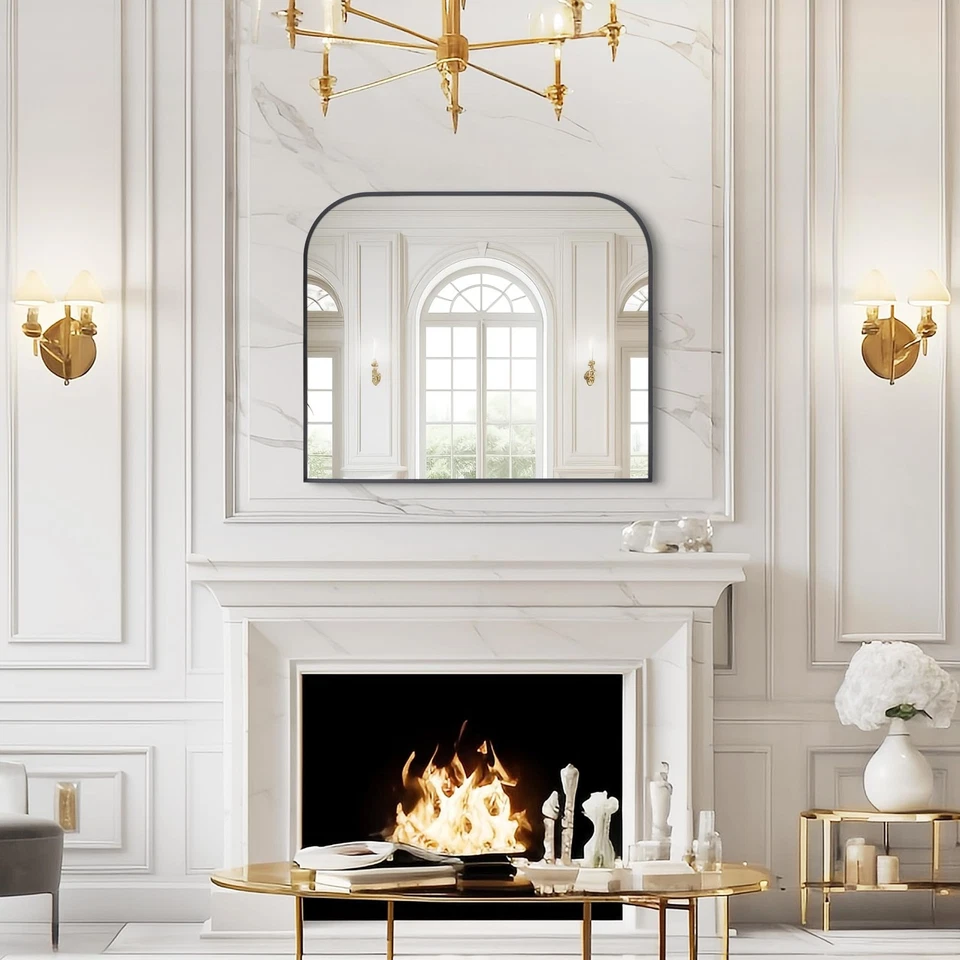 Modern Large Wall Mirror, Modern Mantel Minimalist Home Decor, Brushed Black ... - Image 4 of 4