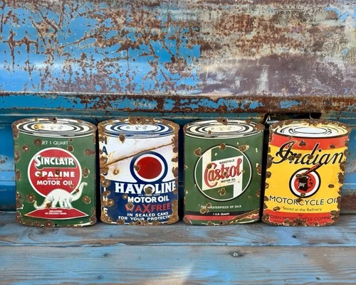 Four Vintage Porcelain Sign Set - Motor Oil Can Porcelain Advertisement Sign
