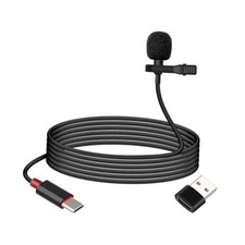USB C Lavalier Microphone, Type-C Lapel Microphone Wired with USB A Adapter,
