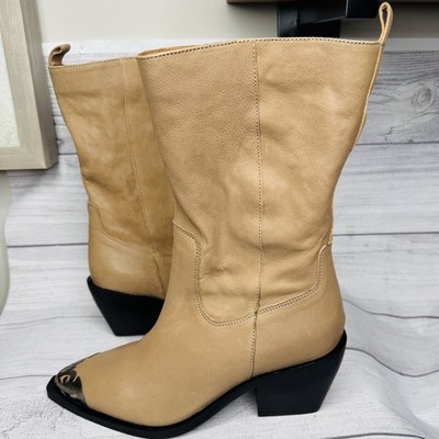 Free People Women's 8.5 Faster Horses Filigree Boots Mocha Tan Leather Western