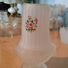 Vintage 2-Piece Frosted Glass Fairy Lamp / Candle Holder – Pink Rose Floral