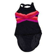 VTG Jantzen One Piece Swimsuit XS Racerback Black Pink Red Striped Retro Diving