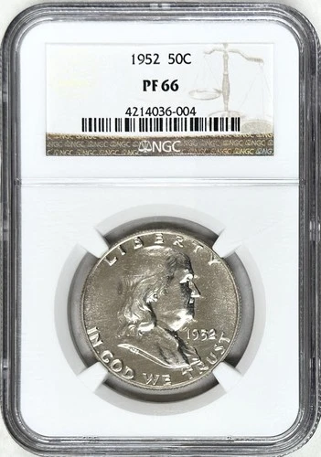 1952 PROOF FRANKLIN SILVER HALF DOLLAR NGC PR66